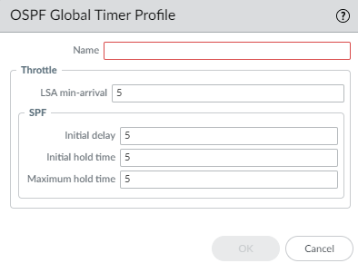 OSPF Global Timer Profile configuration window.